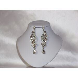 Rhinestone long dang earrings, bridal wedding MOB party evening dressy earrings